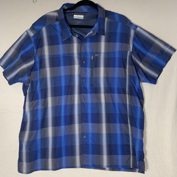 Columbia Shirt Men's XXL Blue Grey White Short Sleeve Omni-Shade Button Up - Picture 1 of 6